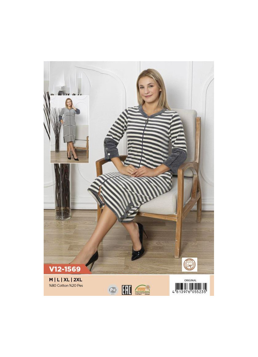 Халат Велюровый Женский на Молнии (M+L+XL+2XL) COCOON CCNV12-1569_ORI — фабричная коллекция оптом