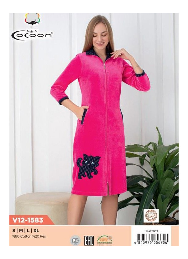 CCNV12-1583_007 Velour Women's Robe (S+M+L+XL) — Istanbul wholesale supplier