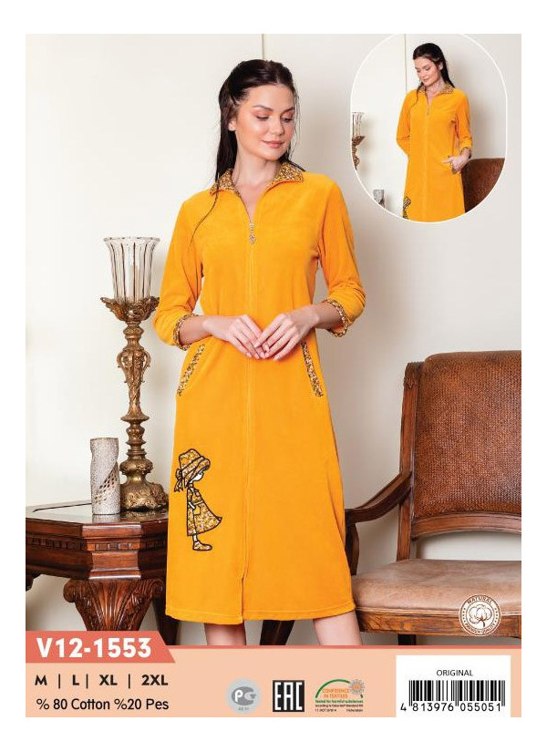 CCNV12-1553_ORI Velour Women's Robe (M+L+XL+2XL) — Istanbul wholesale supplier