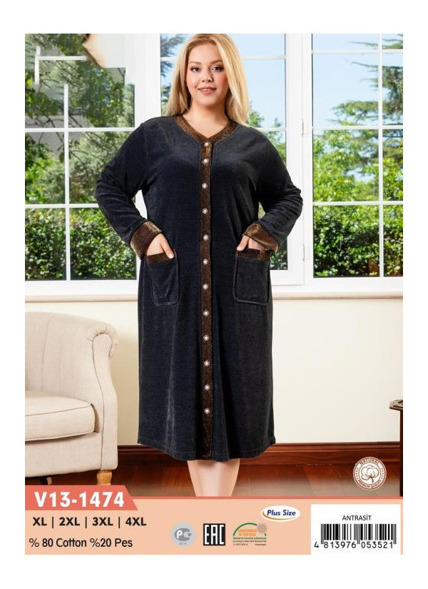 CCNV13-1474_RBF Velour Women's Robe (XL+2XL+3XL+4XL) — Turkish factory wholesale