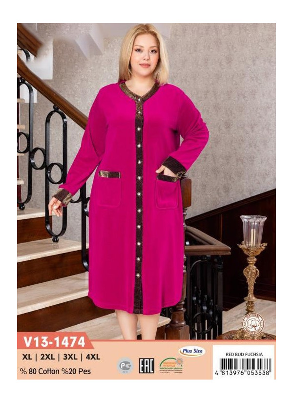 CCNV13-1474_RBF Velour Women's Robe (XL+2XL+3XL+4XL) — Istanbul wholesale supplier