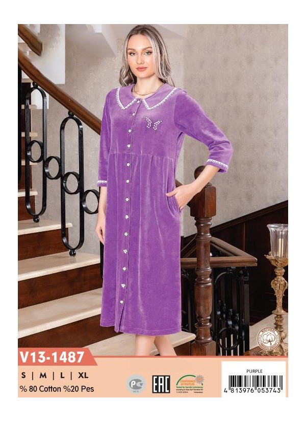 CCNV13-1487_PUR Velour Women's Robe (S+M+L+XL) — Turkish factory wholesale