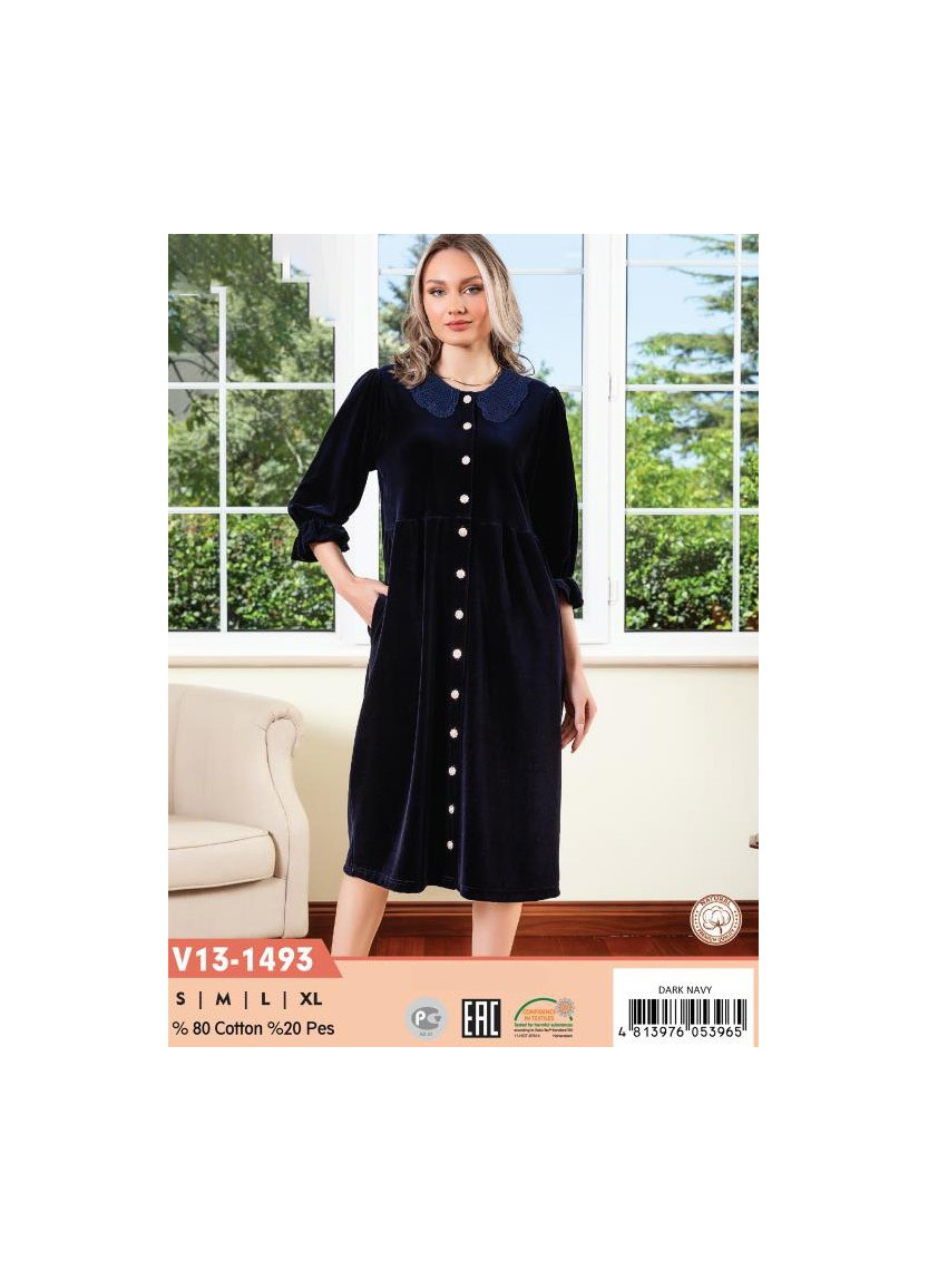 Халат Велюровый Женский на Пуговицах (S+M+L+XL) COCOON CCNV13-1493_DRN — фабричная коллекция оптом