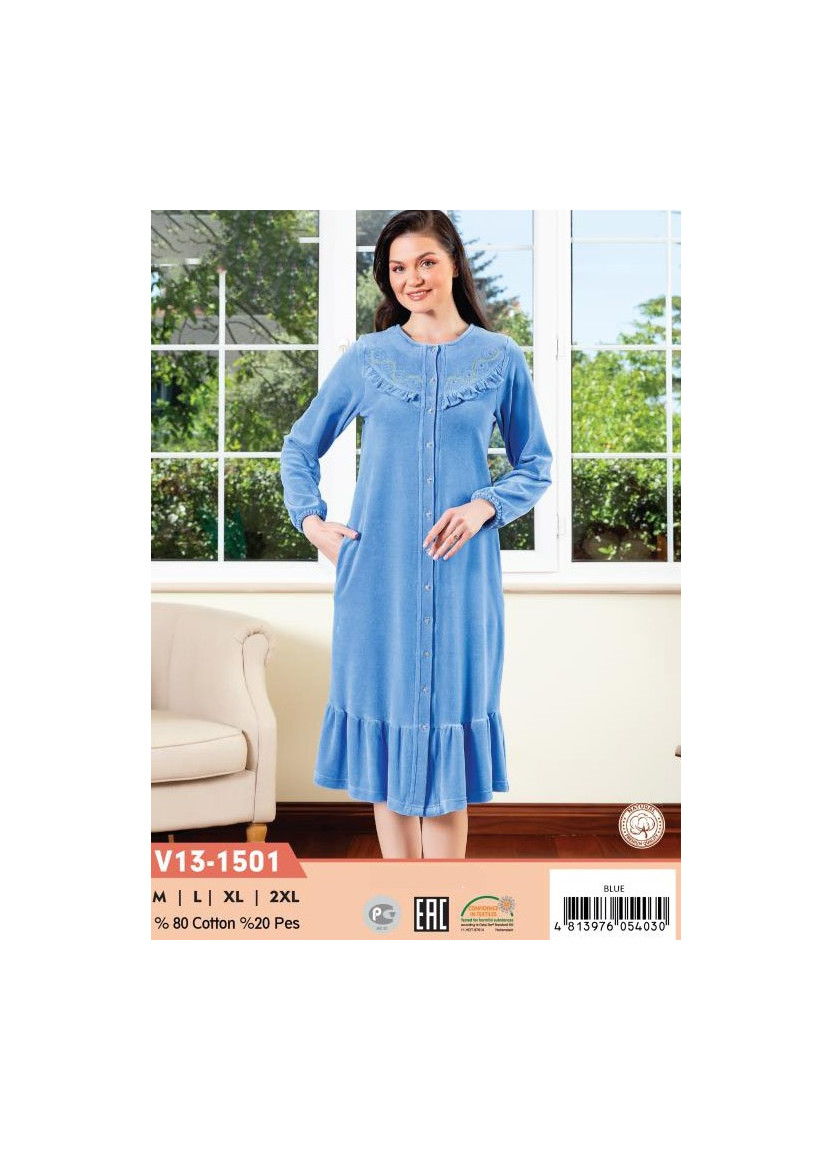 CCNV13-1501_BLU Velour Women's Robe (M+L+XL+2XL) — Turkey wholesale collection