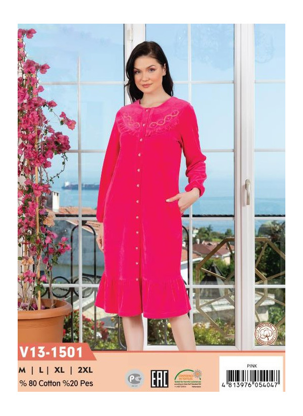 CCNV13-1501_PEM Velour Women's Robe (M+L+XL+2XL) — Turkish factory wholesale