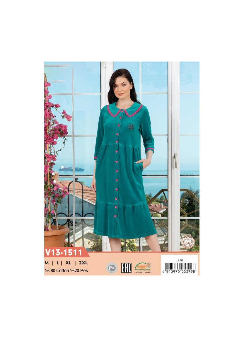 Халат Велюровый Женский на Пуговицах (M+L+XL+2XL) COCOON CCNV13-1511_LAP — фабричная коллекция оптом