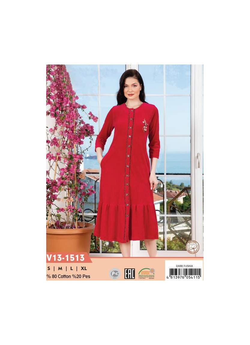 Халат Велюровый Женский на Пуговицах (S+M+L+XL) COCOON CCNV13-1513_LAP — прямые поставки из Турции