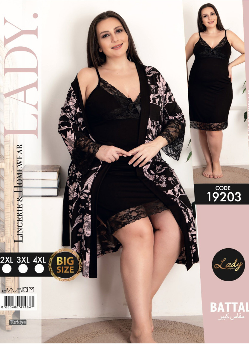 Lady BTL 19203 2-Piece Robe & Nightdress Set (2XL+3XL+4XL) — Istanbul wholesale supplier