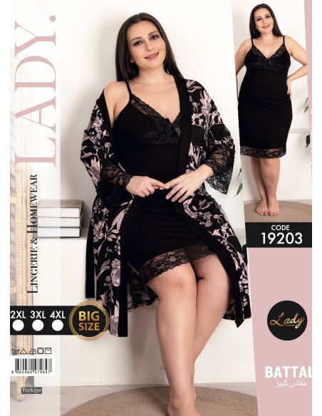 Lady BTL 19203 2-Piece Robe & Nightdress Set (2XL+3XL+4XL) — Istanbul wholesale supplier