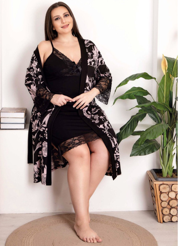 Lady BTL 19203 2-Piece Robe & Nightdress Set (2XL+3XL+4XL) — Turkey wholesale collection