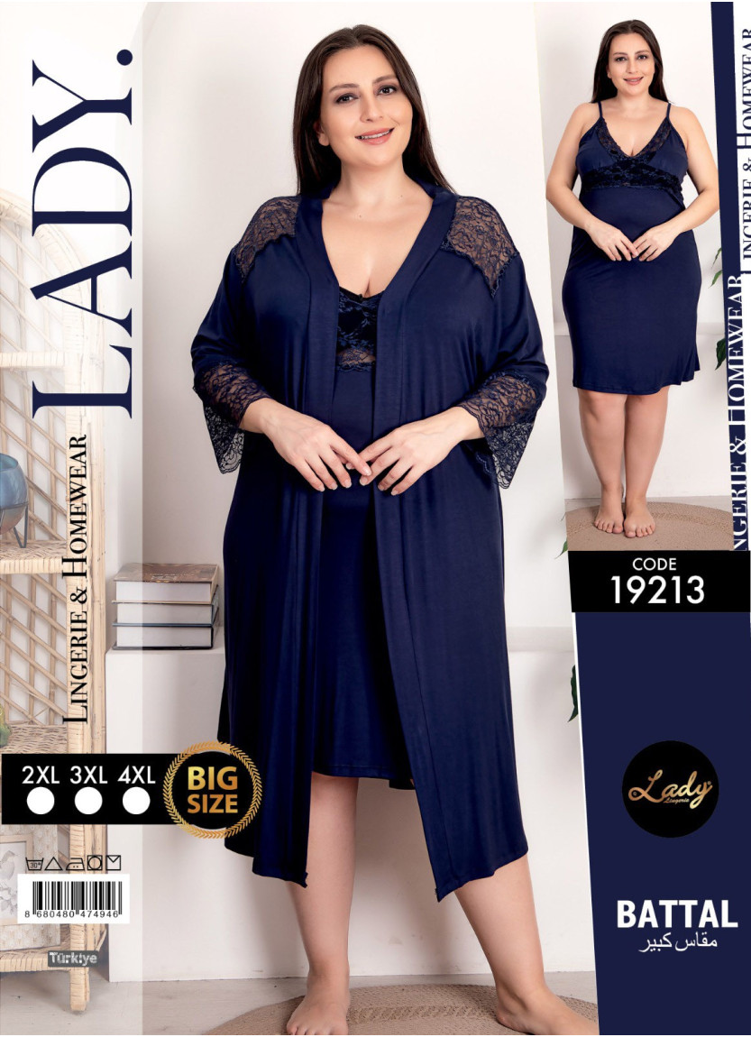 Lady BTL 19213 2-Piece Robe & Nightdress Set (2XL+3XL+4XL) — Turkey wholesale collection