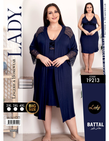 Lady BTL 19213 2-Piece Robe & Nightdress Set (2XL+3XL+4XL) — Turkey wholesale collection
