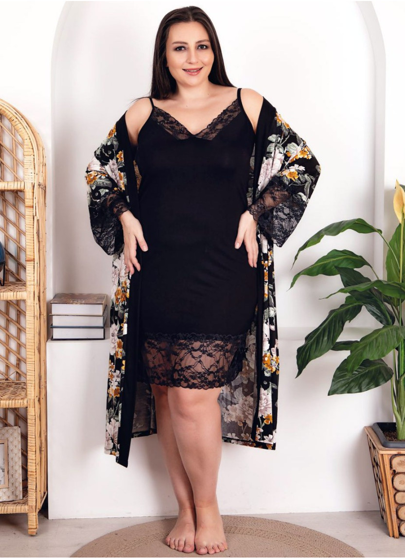 Lady BTL 19222 2-Piece Robe & Nightdress Set (2XL+3XL+4XL) — direct Turkish factory supply
