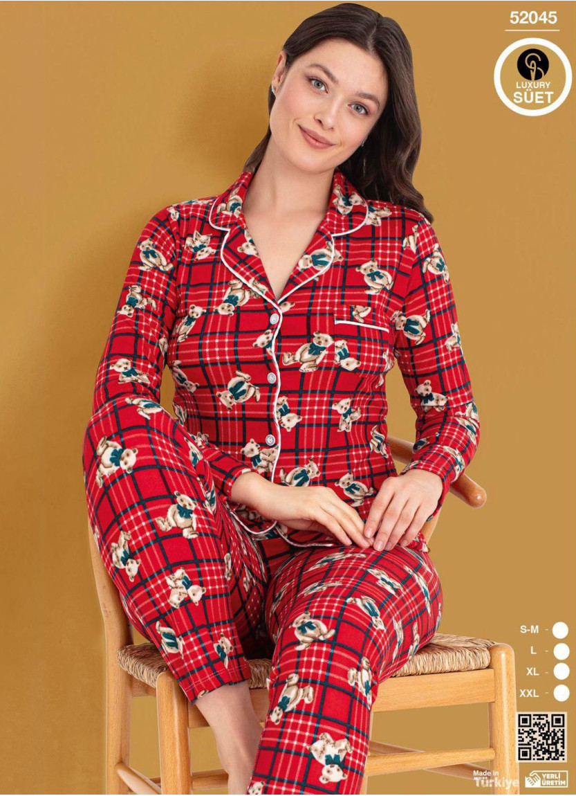 Пижама Женская на Пуговицах Ткань Замша SUET (SM+L+XL+2XL) CAGRI 52045 — оптовая поставка из Турции
