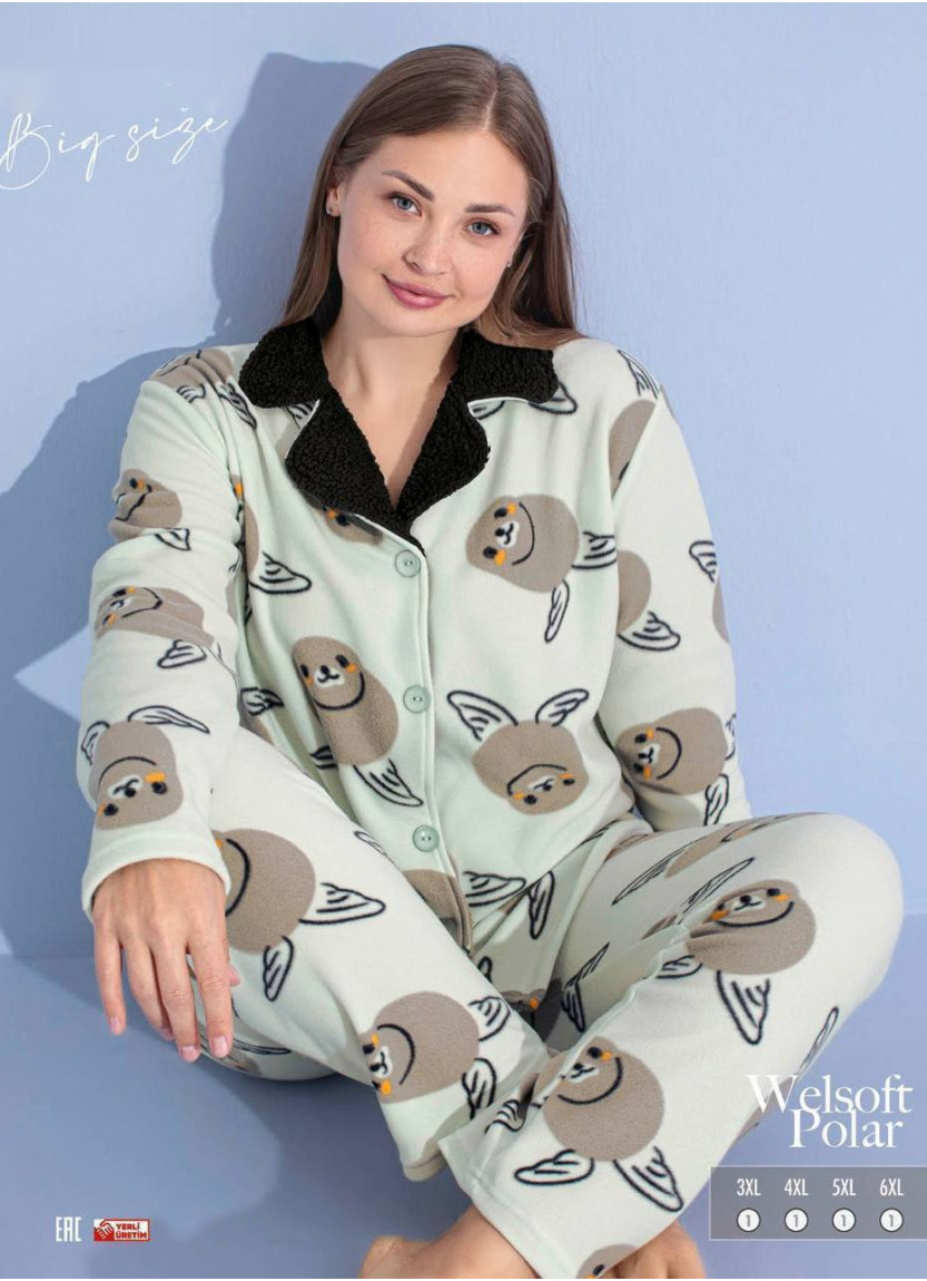 Пижама Женская на Пуговицах Флис Polar (3XL+4XL+5XL+6XL) Welsoft Pijamo 55233 — турецкий текстиль оптом