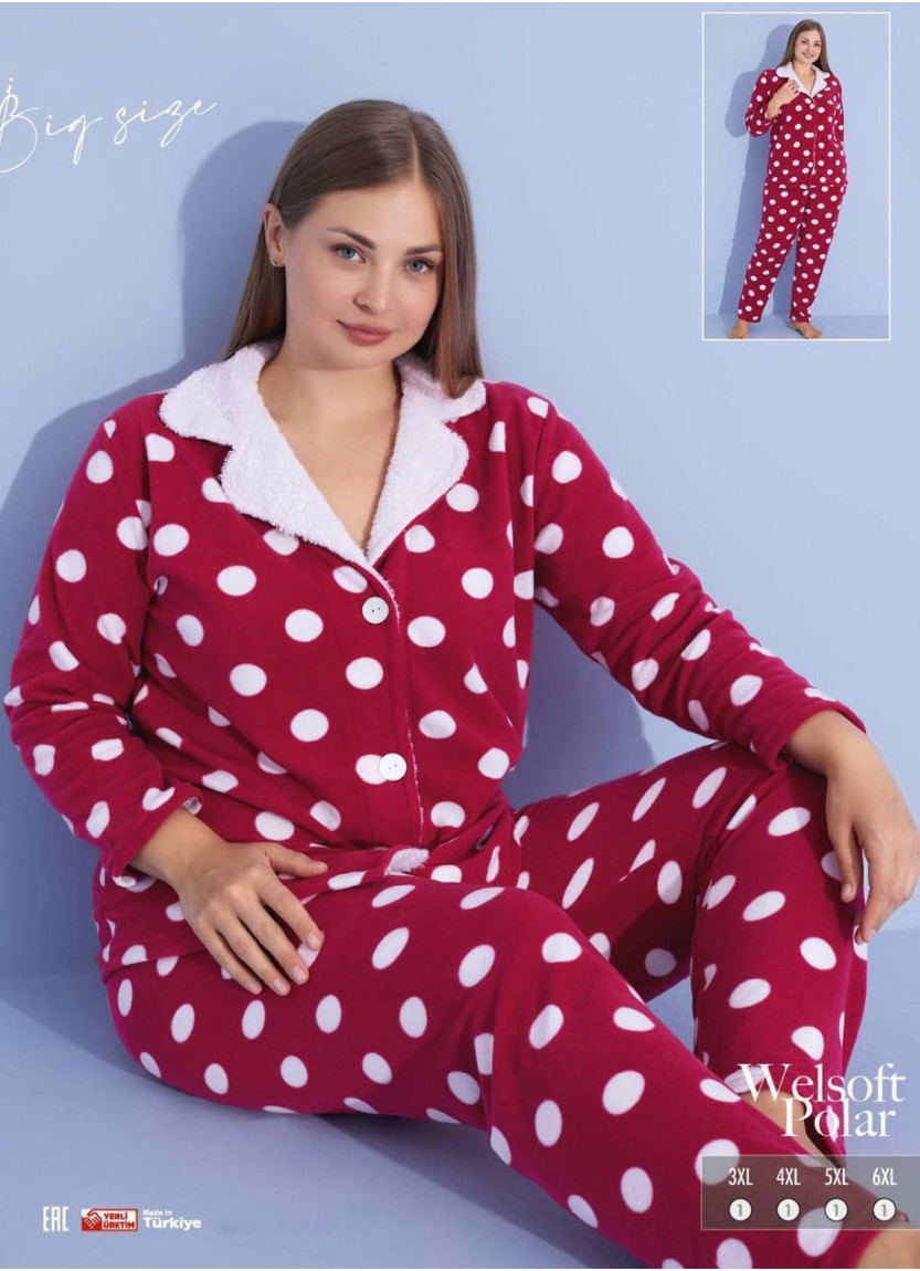Пижама Женская на Пуговицах Флис Polar (3XL+4XL+5XL+6XL) Welsoft Pijamo 55403 — купить оптом из Турции