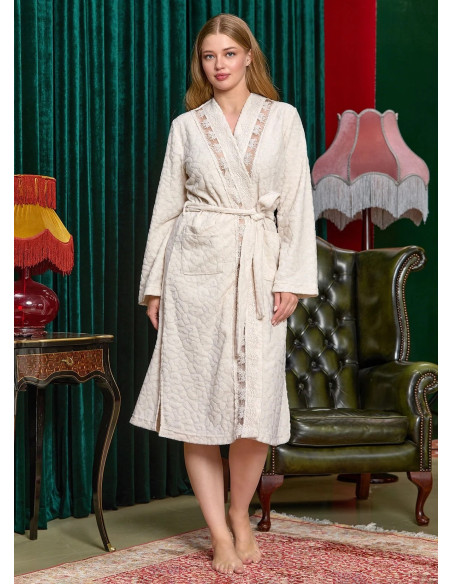 AQUA 25169 Bej Lace Women's Robe — factory-direct from Turkey