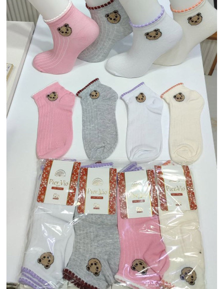 PierVio COT 4500A1 Cotton Assorted 12-Pair Pack Women's Socks (35-40) — Turkish textile wholesale