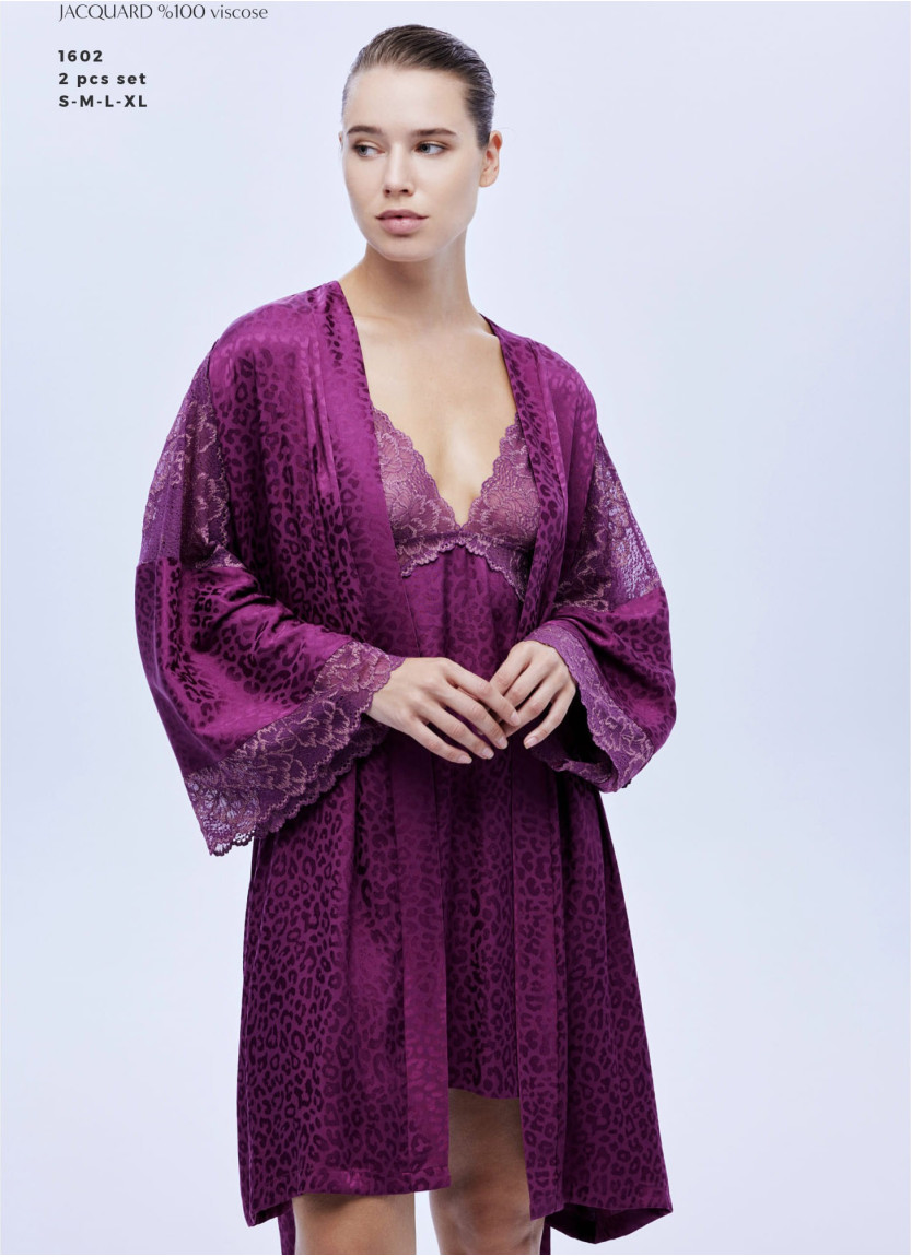 Халат с Ночной Рубашкой 2-ка JACQUARD Viscose Bonjour Madame 1602 — купить оптом со Стамбула