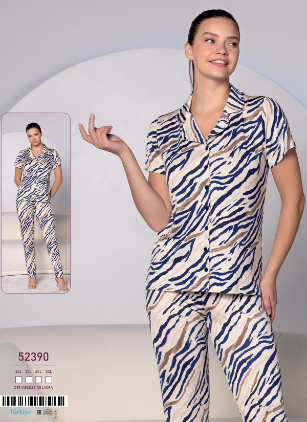 Caroline 52390 Women's Pajama Set (2XL+3XL+4XL+5XL) — direct Turkish factory supply