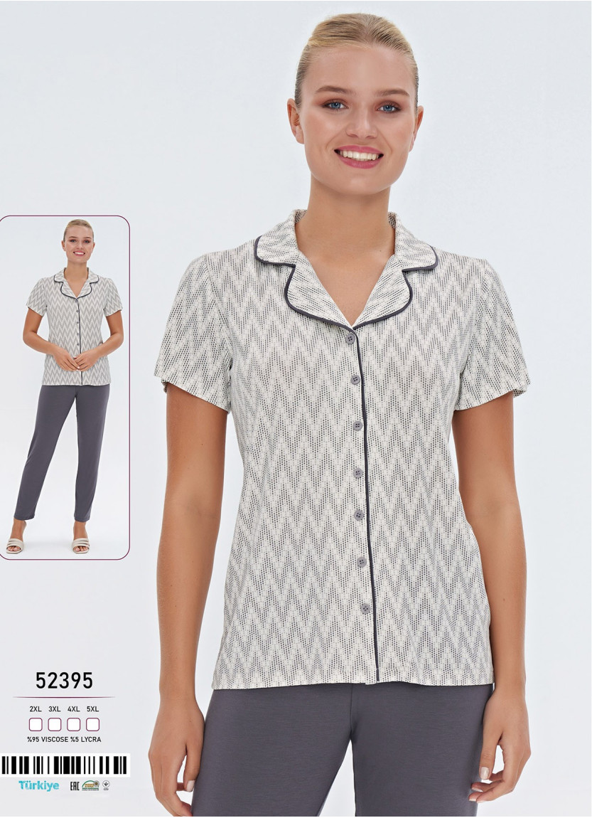 Пижама Женская на Пуговицах Комплект с Брюками 2-ка (2XL+3XL+4XL+5XL) Caroline Caroline 52395 — оптом для магазинов и бутиков