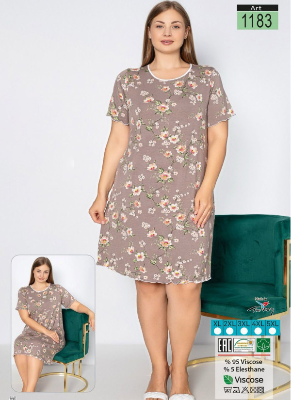 LAGERTHA 1183 Viscose Nightdress (XL+2XL+3XL+4XL+5XL) — Turkish textile wholesale