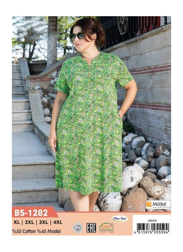 CCNB5-1282_GRN Modal Dress (XL+2XL+3XL+4XL) — Turkish textile wholesale