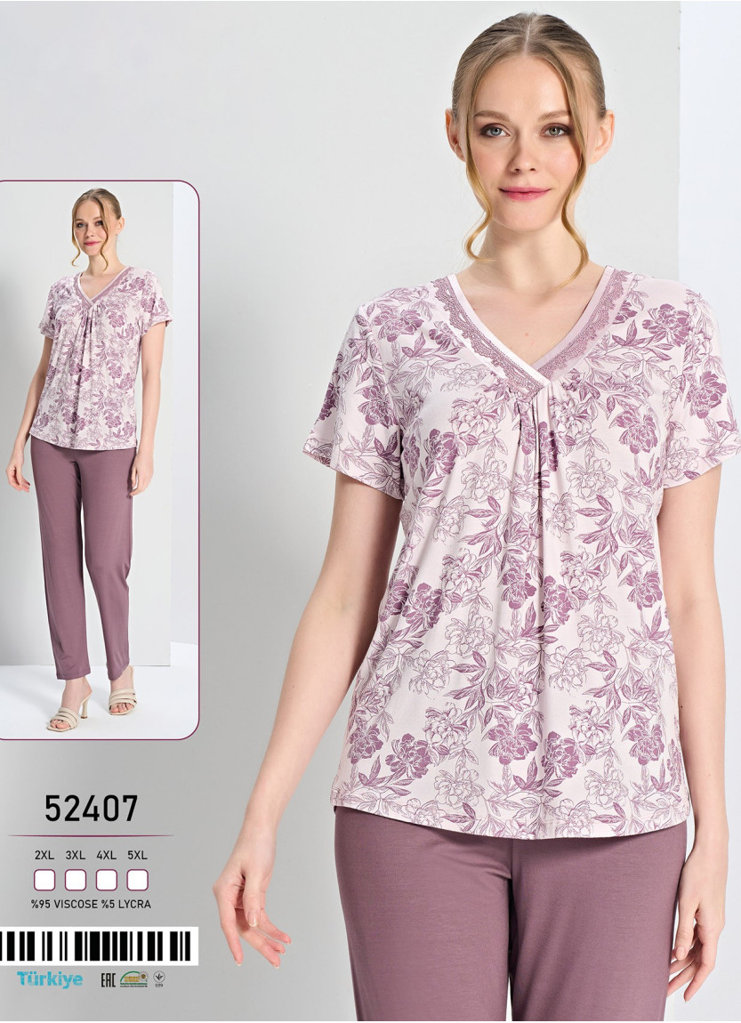 Пижама Женская на Пуговицах Комплект с Брюками 2-ка (M+L+XL) Caroline Caroline S-5106 — турецкий текстиль оптом