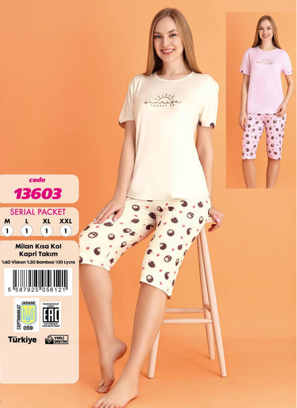 Violet 13603 Viscose Capri Homewear Set — Turkish factory wholesale