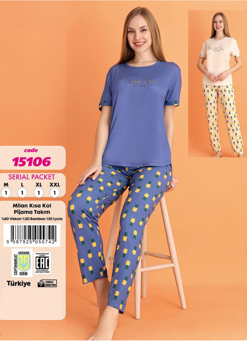 Violet 15106 Viscose Pants Homewear Set (M+L+XL+2XL) — Turkish factory wholesale