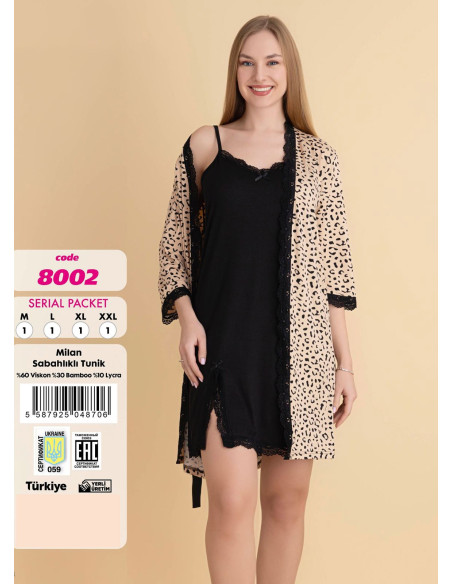 Violet 8002 Viscose 2-Piece Robe & Nightdress Set (M+L+XL+2XL) — wholesale from Turkey