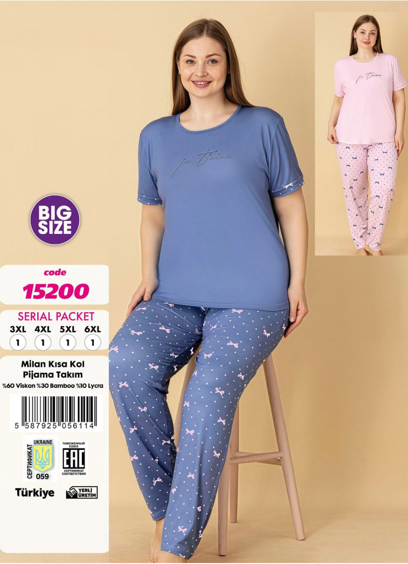 Violet 15200 Viscose Pants Homewear Set (3XL+4XL+5XL+6XL) — Turkish factory wholesale
