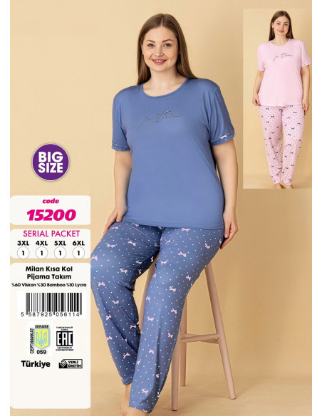 Violet 15200 Viscose Pants Homewear Set (3XL+4XL+5XL+6XL) — Turkish factory wholesale
