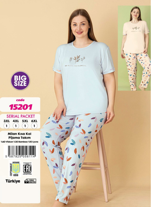 Violet 15201 Viscose Pants Homewear Set (3XL+4XL+5XL+6XL) — factory-direct from Turkey