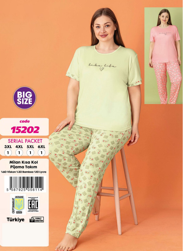 Violet 15202 Viscose Pants Homewear Set (3XL+4XL+5XL+6XL) — Turkish textile wholesale