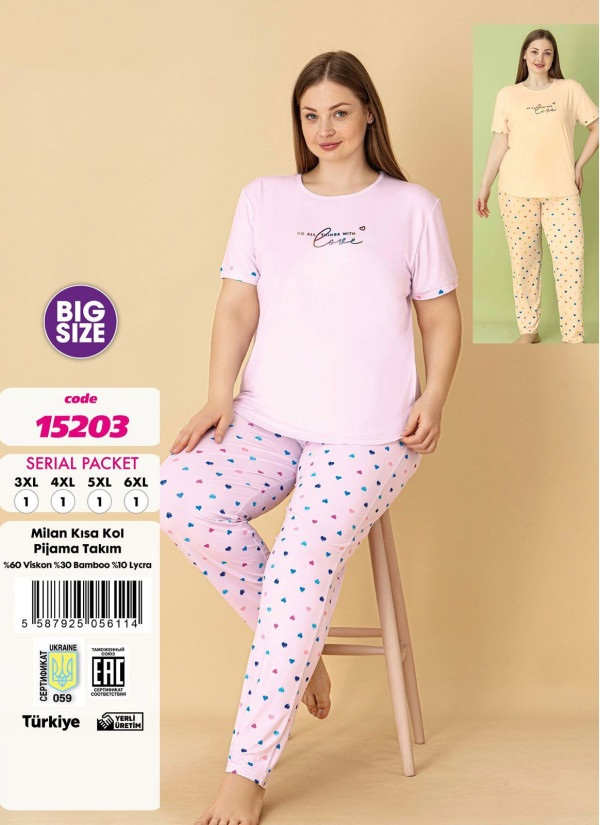 Violet 15203 Viscose Pants Homewear Set (3XL+4XL+5XL+6XL) — direct Turkish factory supply