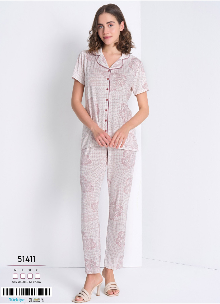 Пижама Женская на Пуговицах Комплект с Брюками 2-ка (M+L+XL+XL) Caroline Caroline 51411 — купить оптом из Турции