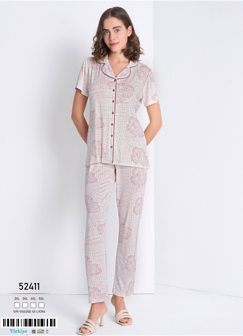 Пижама Женская на Пуговицах Комплект с Брюками 2-ка (2XL+3XL+4XL+5XL) Caroline Caroline 52411 — купить оптом из Турции