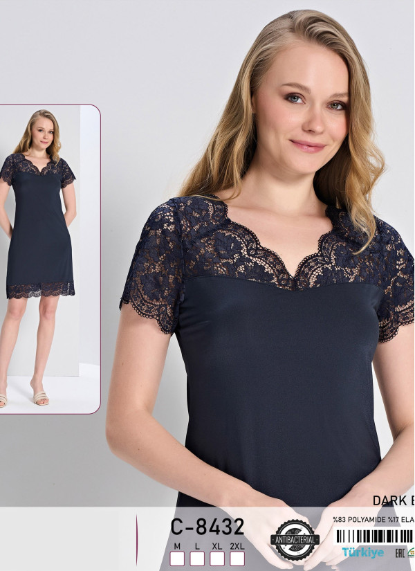 Caroline C-8432 Nightdress (M+L+XL+2XL) — Turkish textile wholesale