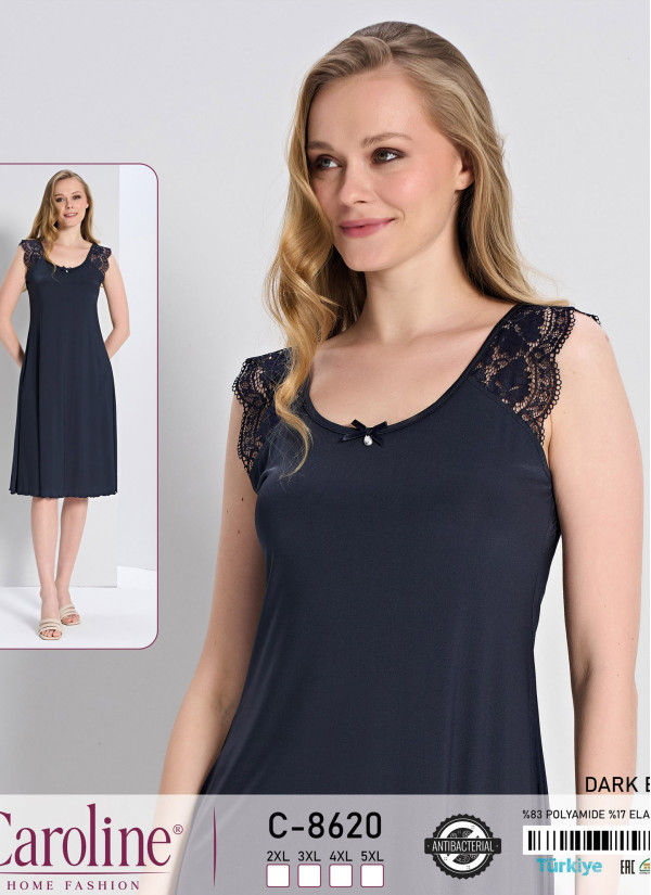 Caroline C-8620 Оптом Турция Фабрика Ночная Сорочка 2XL+3XL+4XL+5XL Antibacterial Caroline Купить Оптом с Турции