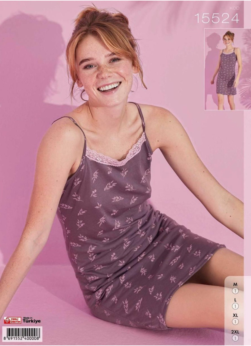 Ночная Сорочка на Бретельках (M+L+XL+2XL) 15524 Pijamo 15524 — фабричная коллекция оптом
