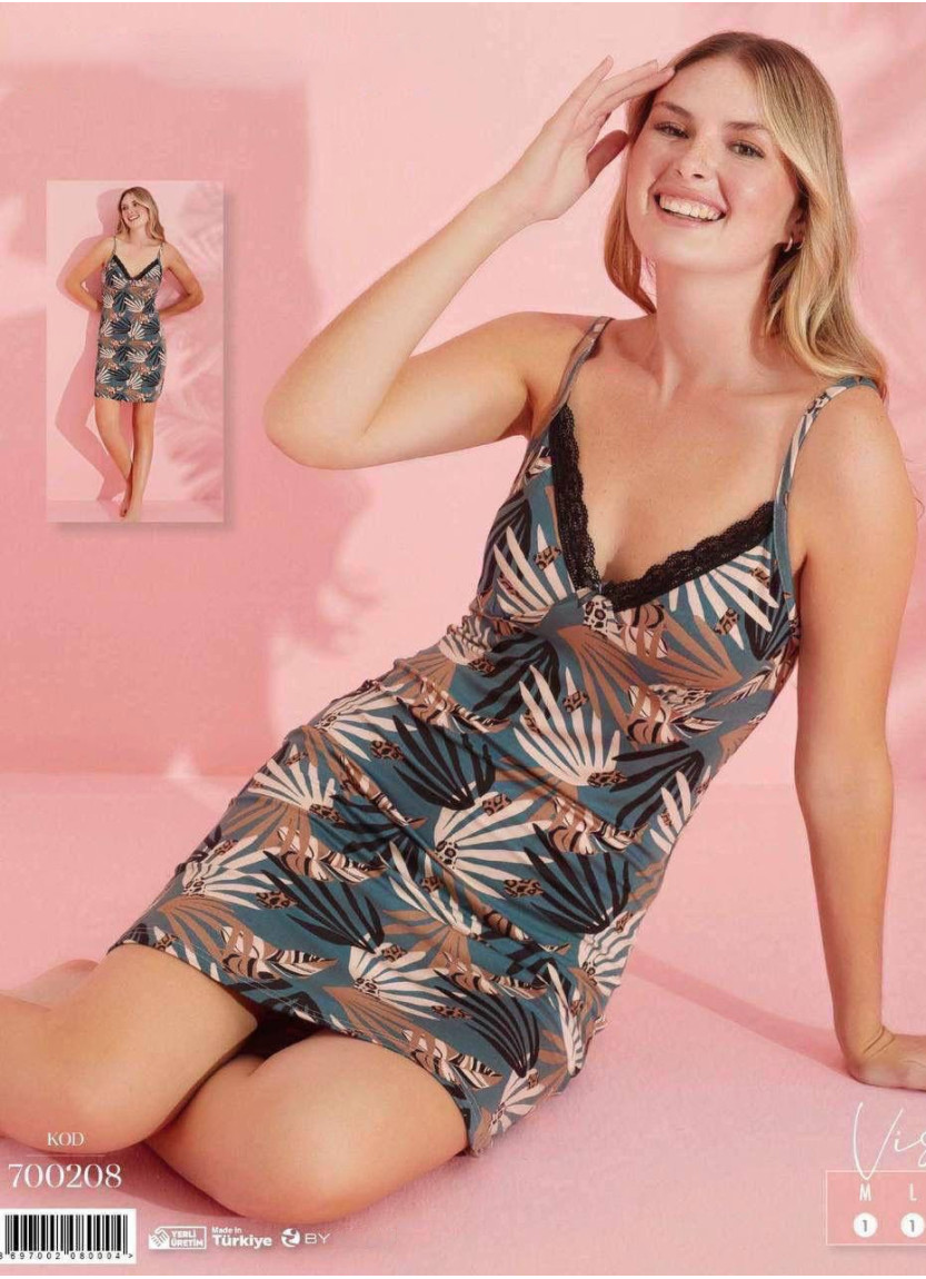 Ночная Сорочка на Бретельках (M+L+XL+2XL) 700208 Pijamo 700208 — оптом от турецкой фабрики