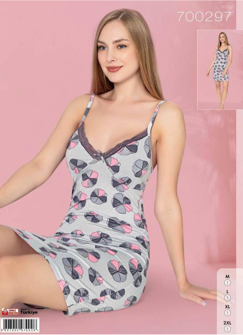 Ночная Сорочка на Бретельках (M+L+XL+2XL) 700297 Pijamo 700297 — оптом от турецкой фабрики