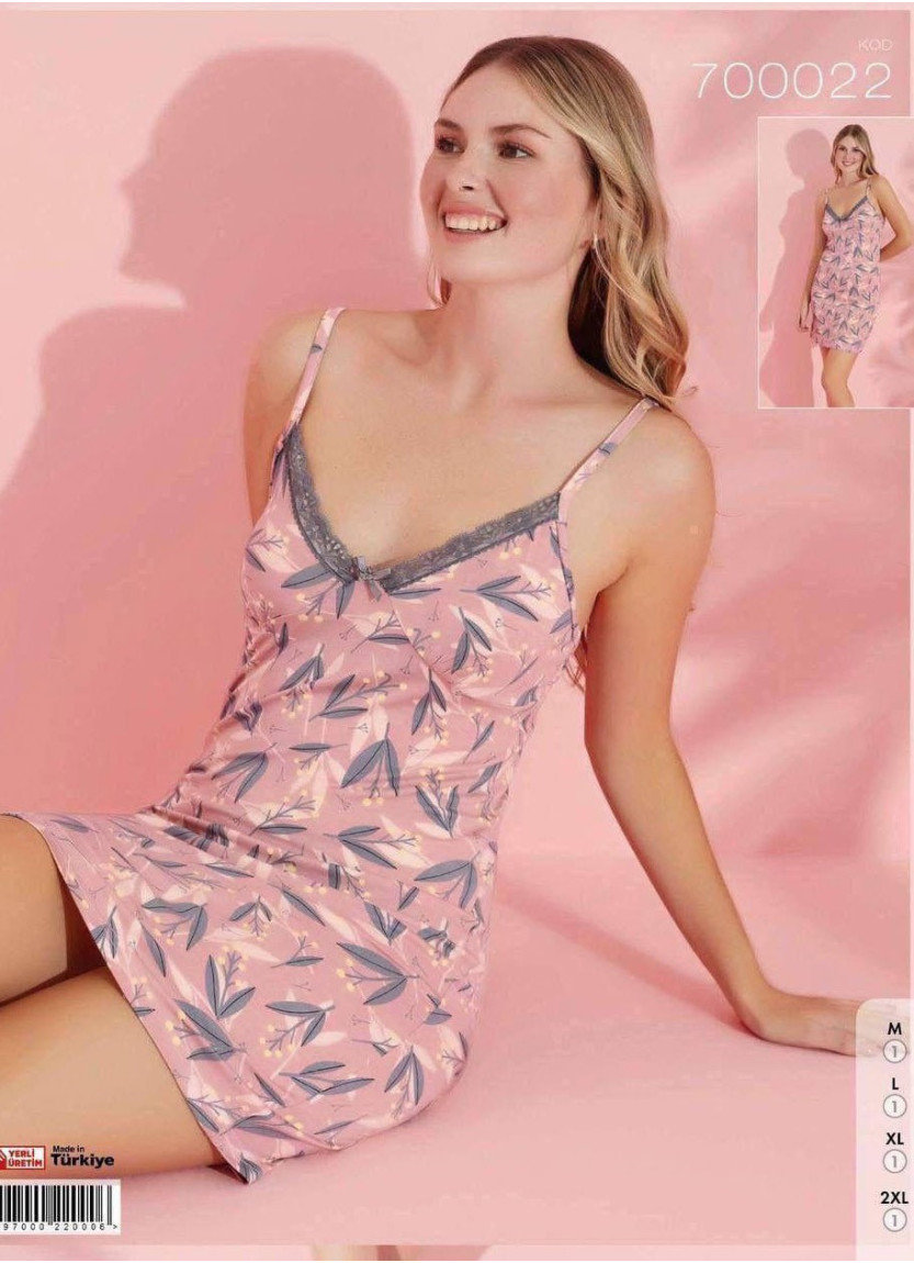 Ночная Сорочка на Бретельках (M+L+XL+2XL) 700022 Pijamo 700022 — фабричная коллекция оптом