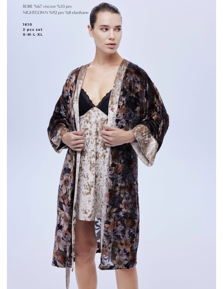Халат с Ночной Рубашкой 2-ка VELVET DEVORE FABRIC Bonjour Madame 1610 — фабричная коллекция оптом