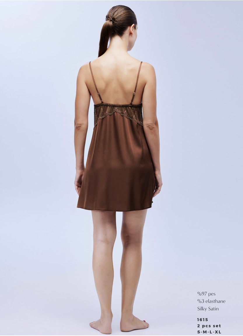 Халат с Ночной Рубашкой 2-ка PRINTED SILKY SATIN Bonjour Madame 1615 — купить оптом из Турции