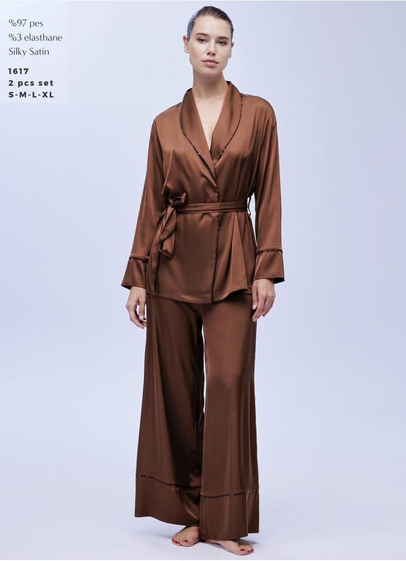 Женский Комплект с Брюками 2-ка SILKY SATIN Bonjour Madame 1617 — оптом от турецкой фабрики
