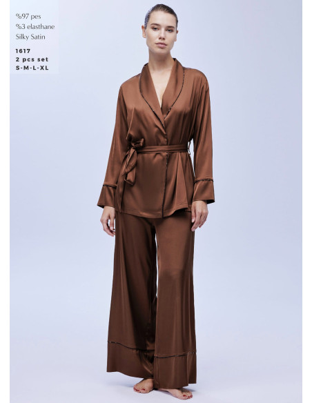 Bonjour Madame 1617 Satin Pants Homewear Set — Turkish factory wholesale