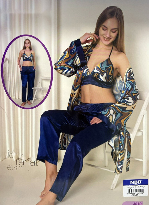 NBB 3010 Lacviert 3-Piece Robe Set — Turkish factory wholesale