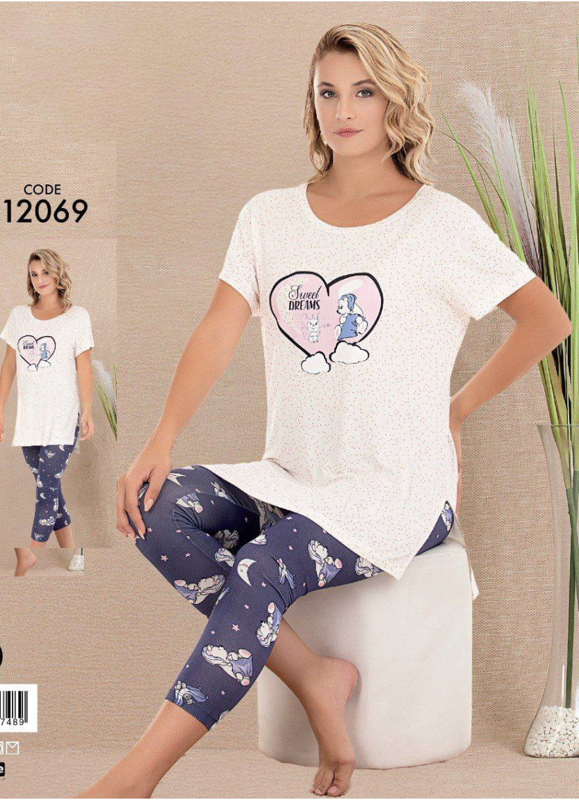 Женский Комплект с Капри из Хлопка с Эластаном (M+L+XL) Lady Lady 12069 — оптовая поставка из Турции